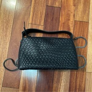 Faux woven leather black crossbody